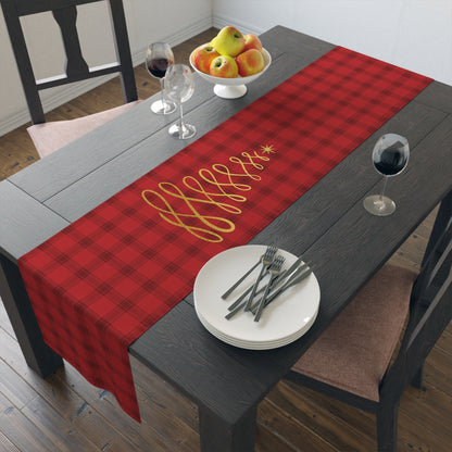 Red Tartan Christmas Tree Table Runner (Cotton, Poly) - Varnish & Vibe