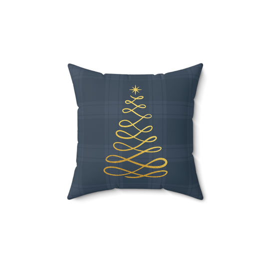 Blue Tartan Christmas Tree Faux Suede Square Pillow - Varnish & Vibe