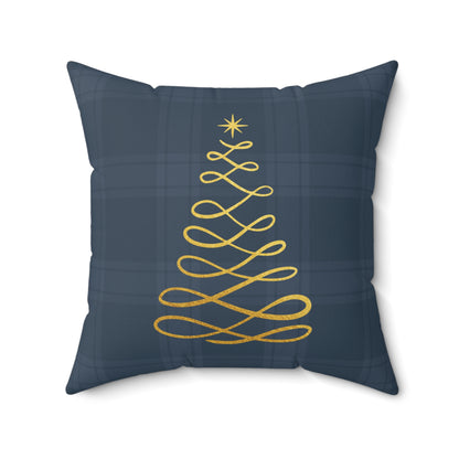 Blue Tartan Christmas Tree Faux Suede Square Pillow - Varnish & Vibe