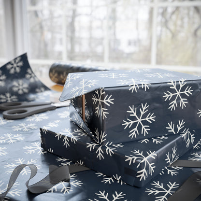 Snowflake Wrapping Paper - Navy Holiday Gift Wrap Roll - Varnish & Vibe