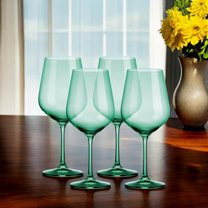 OCEAN SET OF FOUR BOHEMIAN GREEN CRYSTAL WINE GLASSES